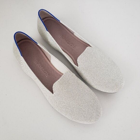 Rothys Diamond Metallic Silver Loafers Size 7.5 Knit Washable Neutral Holiday - Picture 1 of 11